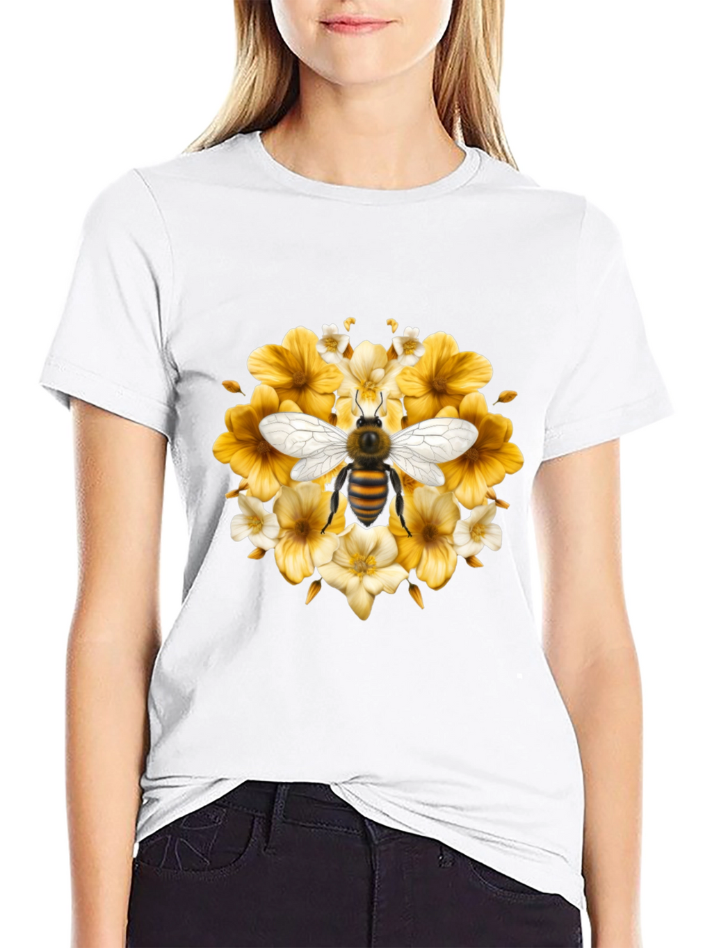 Bee & Floral Black T-Shirt