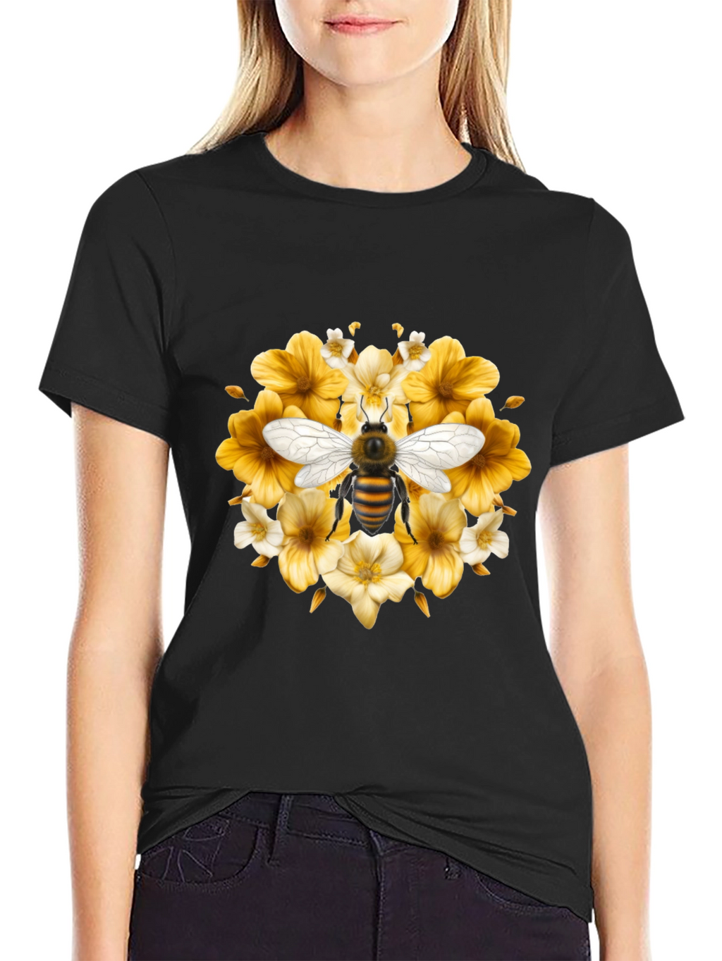 Bee & Floral Black T-Shirt