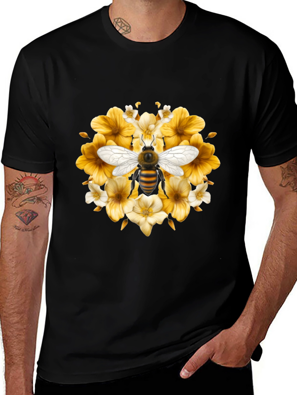 Bee & Floral Black T-Shirt