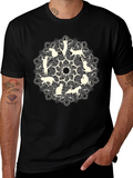 Cat Mandala Graphic Tee - Black Cotton T-Shirt