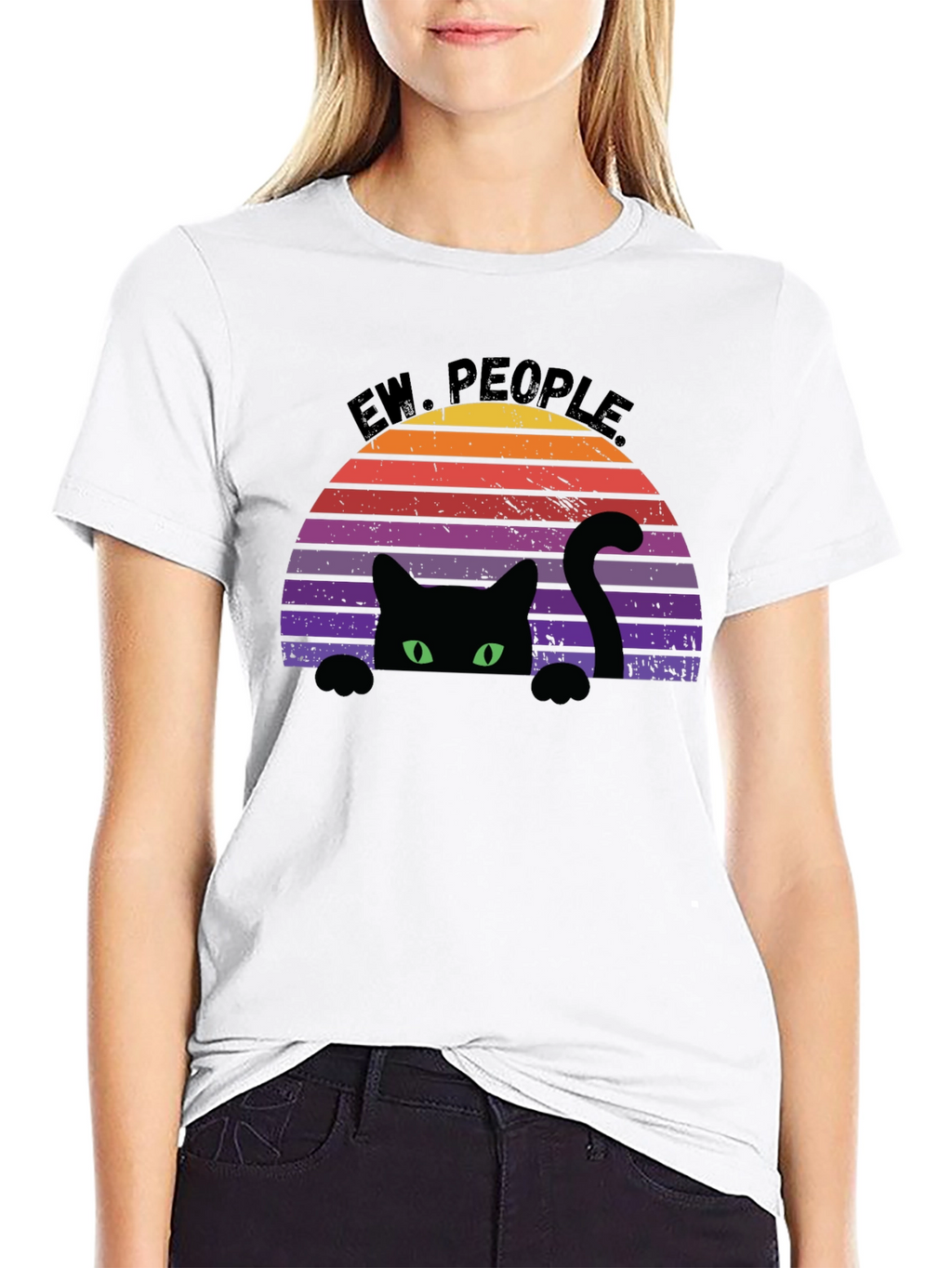 Ew People Black Cat Retro Graphic Tee