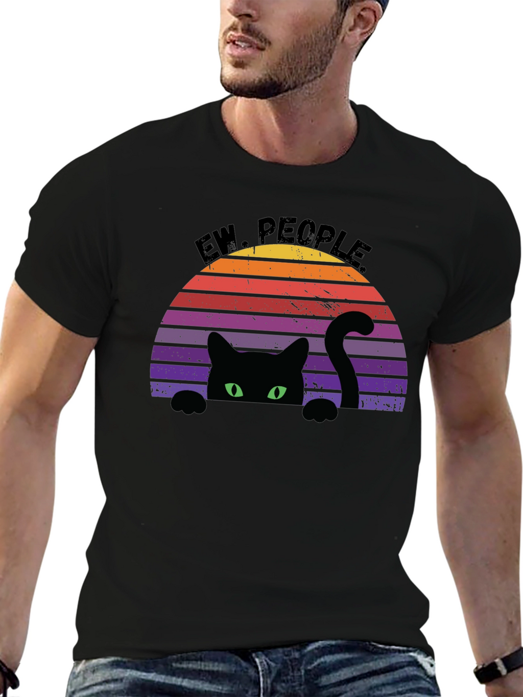 Ew People Black Cat Retro Graphic Tee