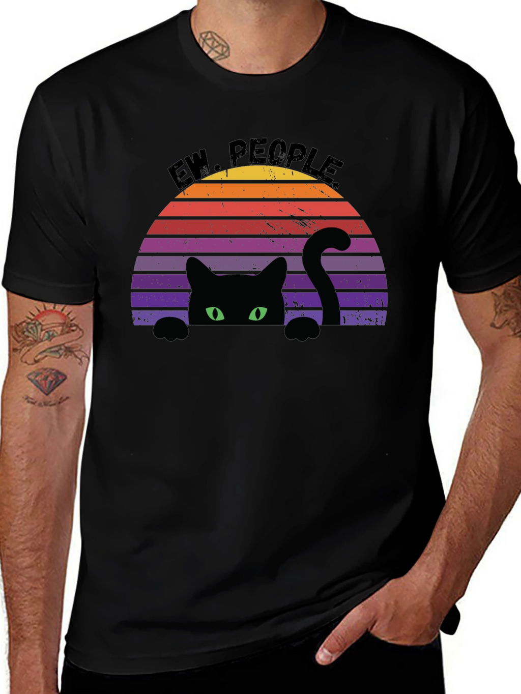 Ew People Black Cat Retro Graphic Tee