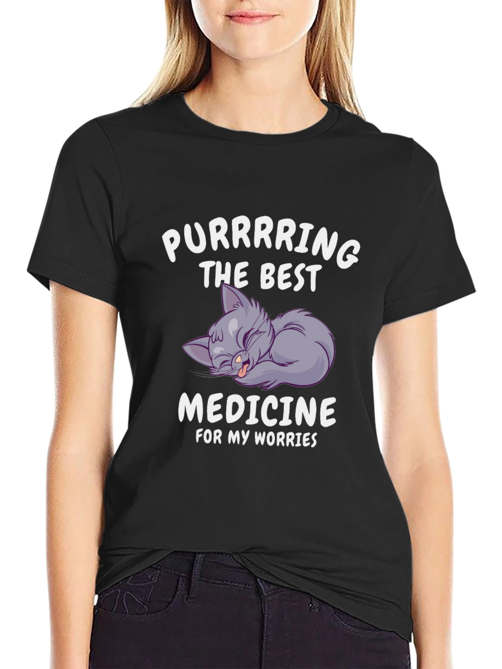 Purrring Medicine Black Graphic T-Shirt