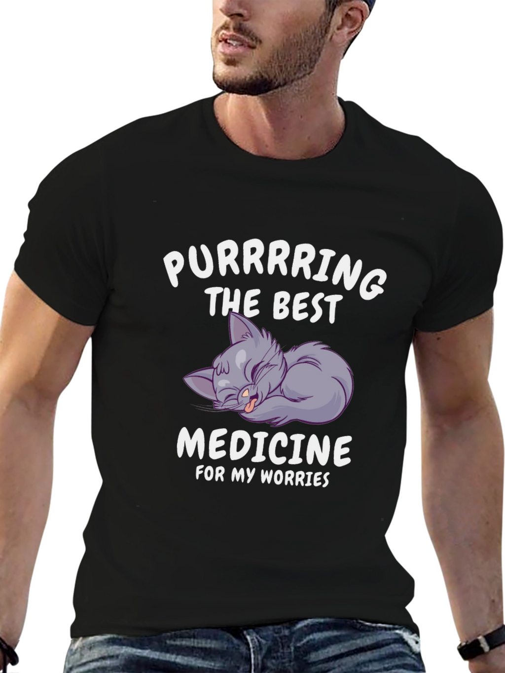 Purrring Medicine Black Graphic T-Shirt