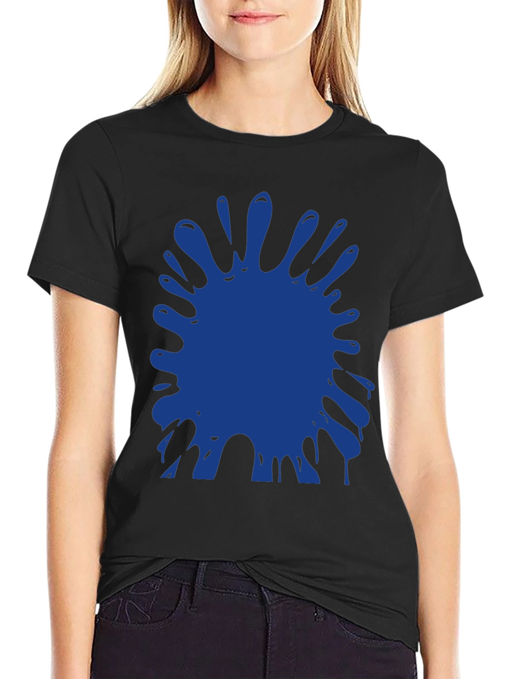 Blue Paint Splatter Graphic Black T-Shirt