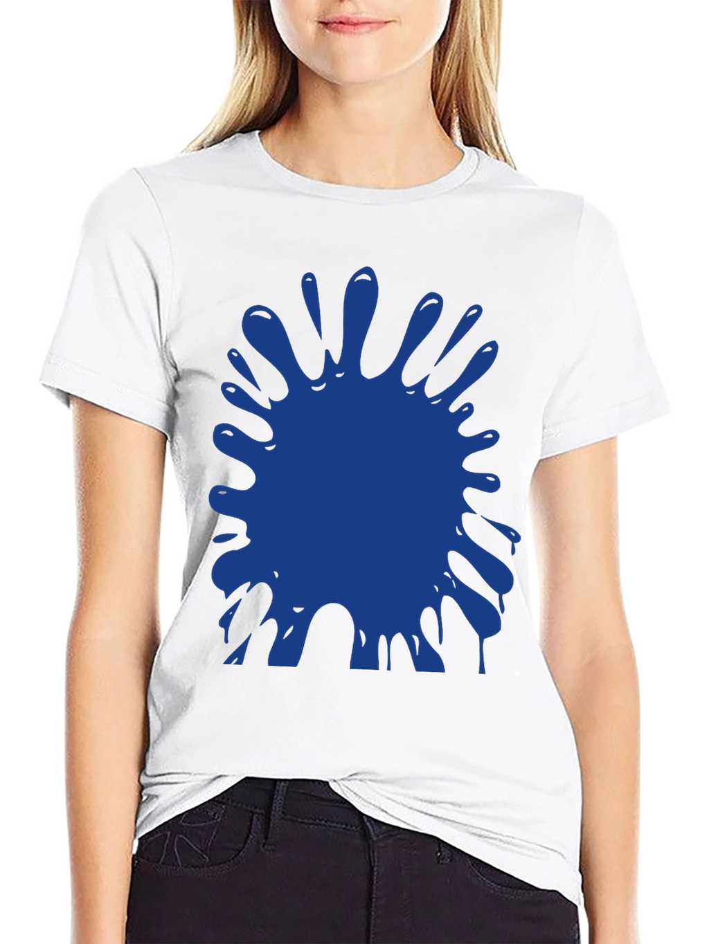 Blue Paint Splatter Graphic Black T-Shirt