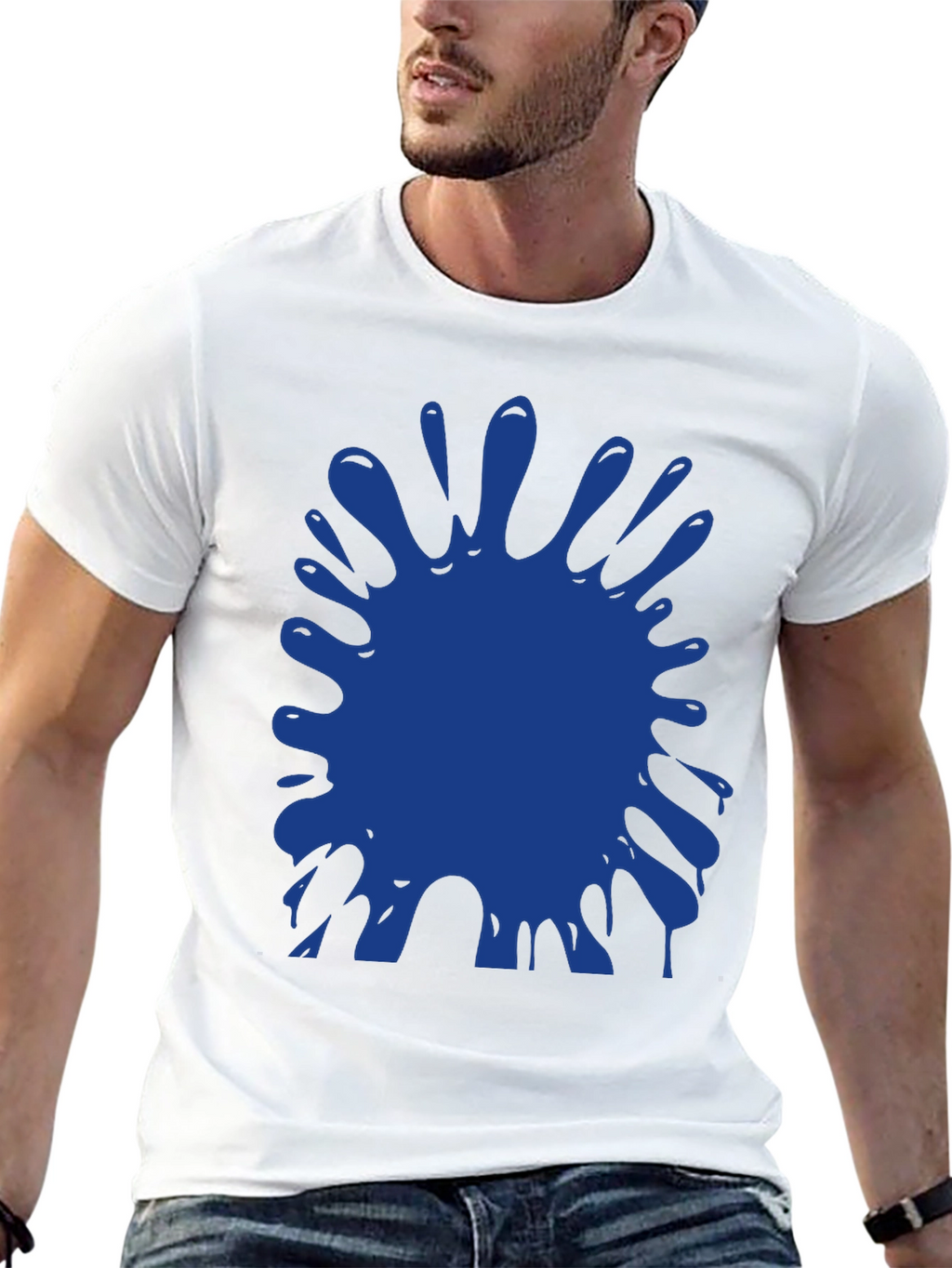 Blue Paint Splatter Graphic Black T-Shirt