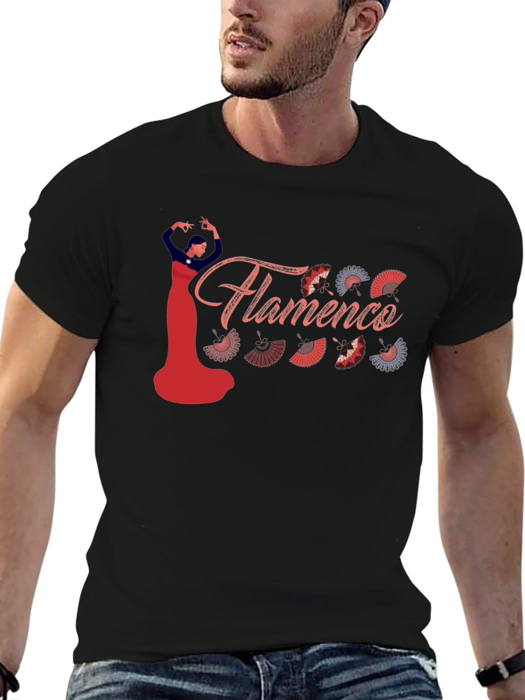 Flamenco Dancer Graphic Tee - Black Cotton Shirt