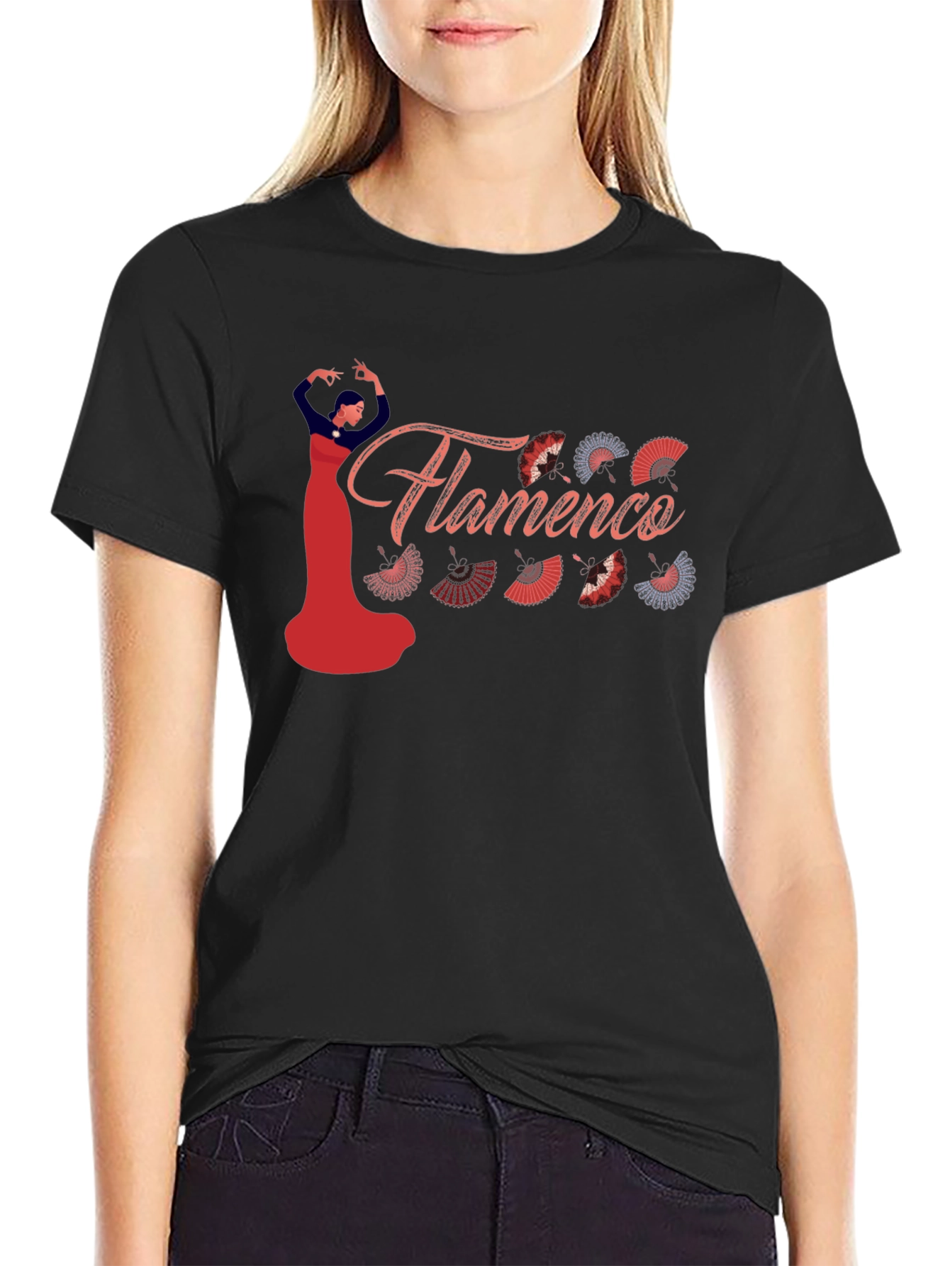 Flamenco Dancer Graphic Tee - Black Cotton Shirt