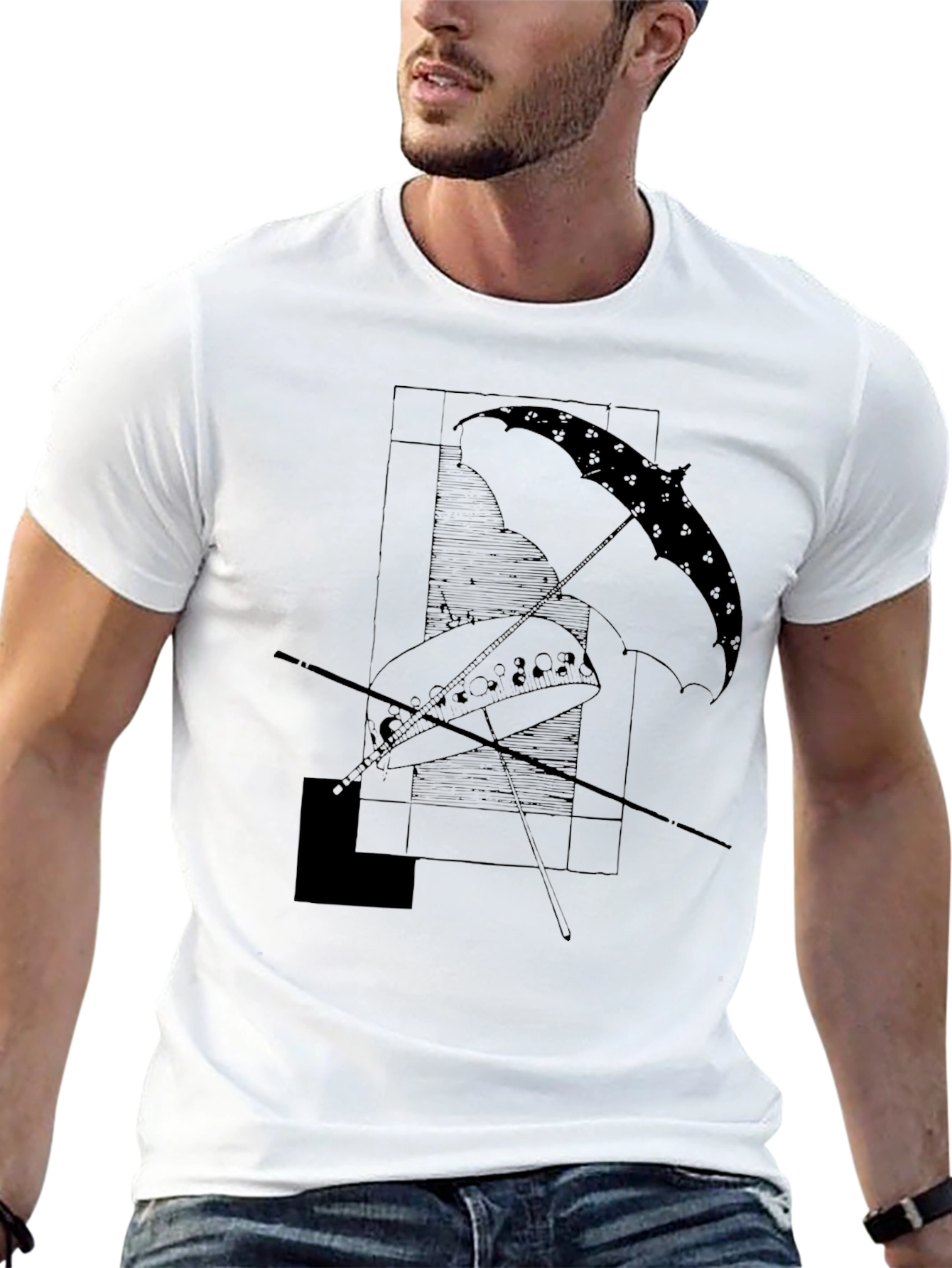 Abstract Umbrella Graphic Tee - Modern Black T-Shirt