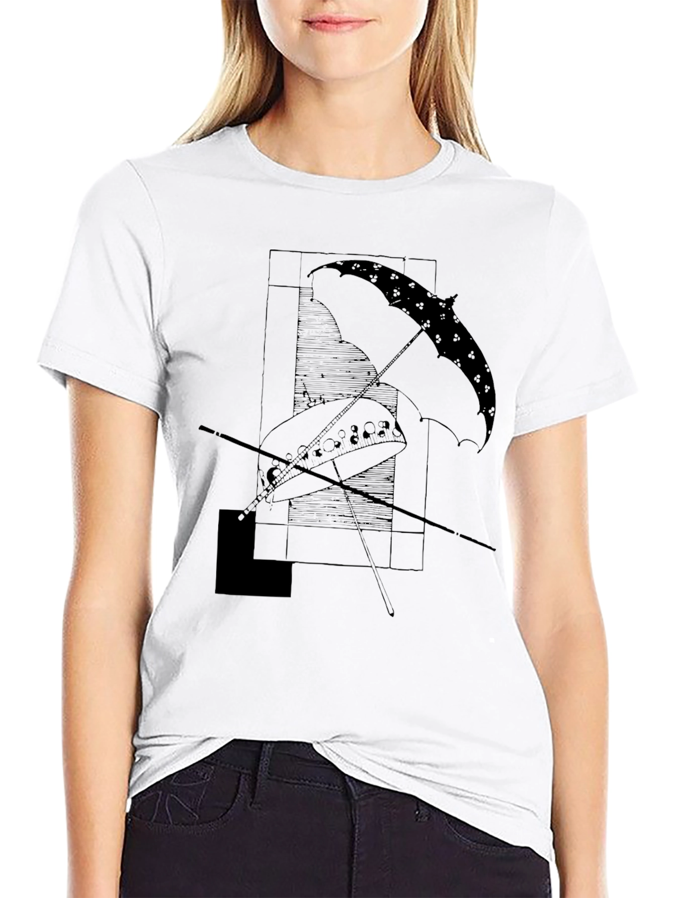 Abstract Umbrella Graphic Tee - Modern Black T-Shirt