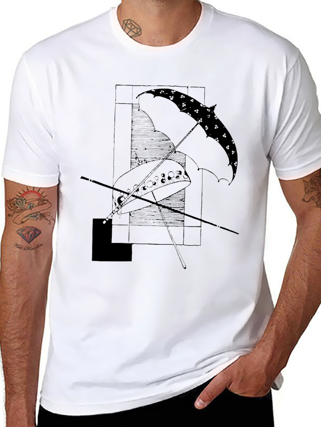 Abstract Umbrella Graphic Tee - Modern Black T-Shirt