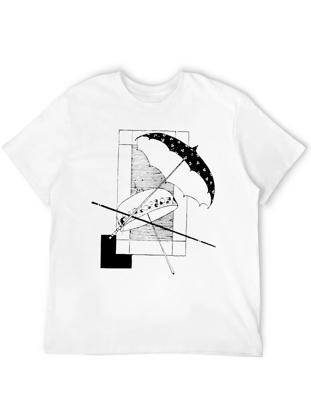 Abstract Umbrella Graphic Tee - Modern Black T-Shirt