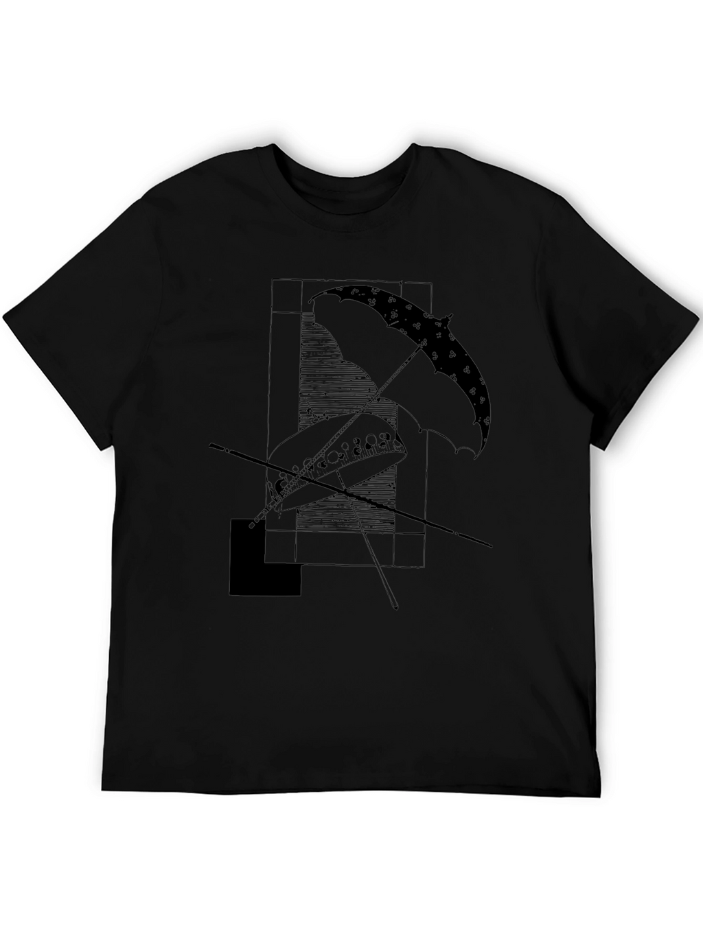 Abstract Umbrella Graphic Tee - Modern Black T-Shirt