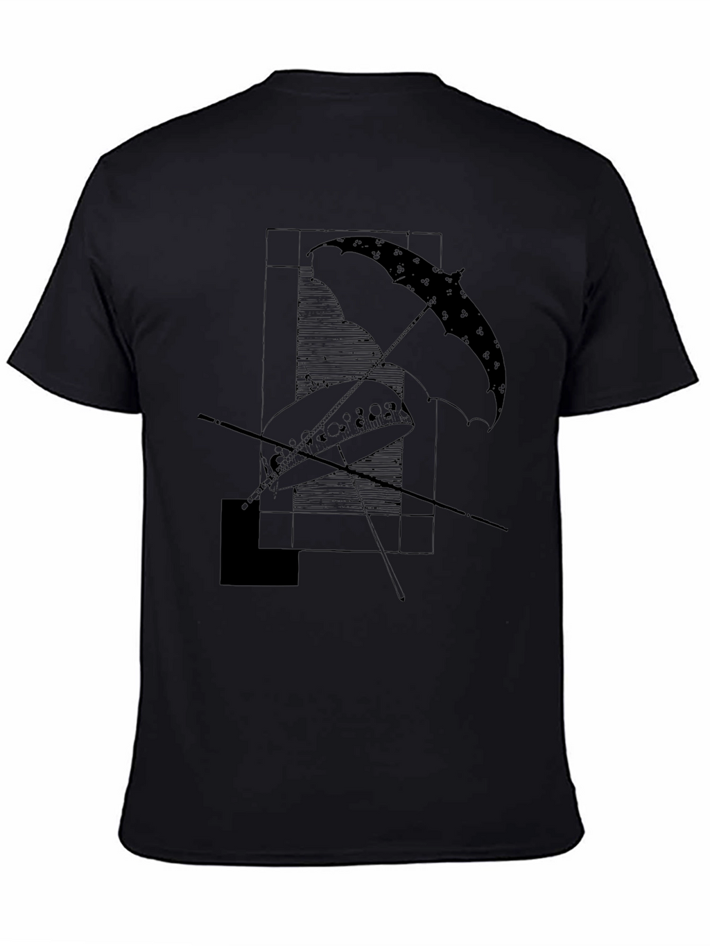 Abstract Umbrella Graphic Tee - Modern Black T-Shirt