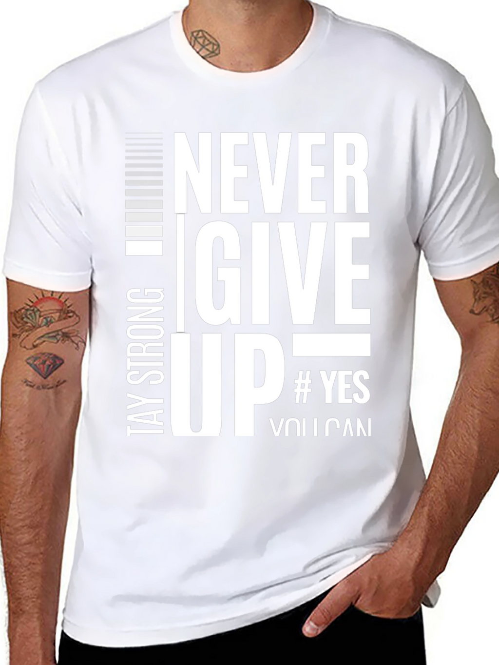 Never Give Up Black Graphic T-Shirt