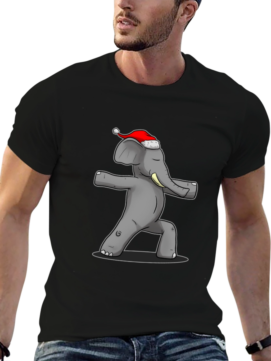 Yoga Elephant Santa Hat T-Shirt