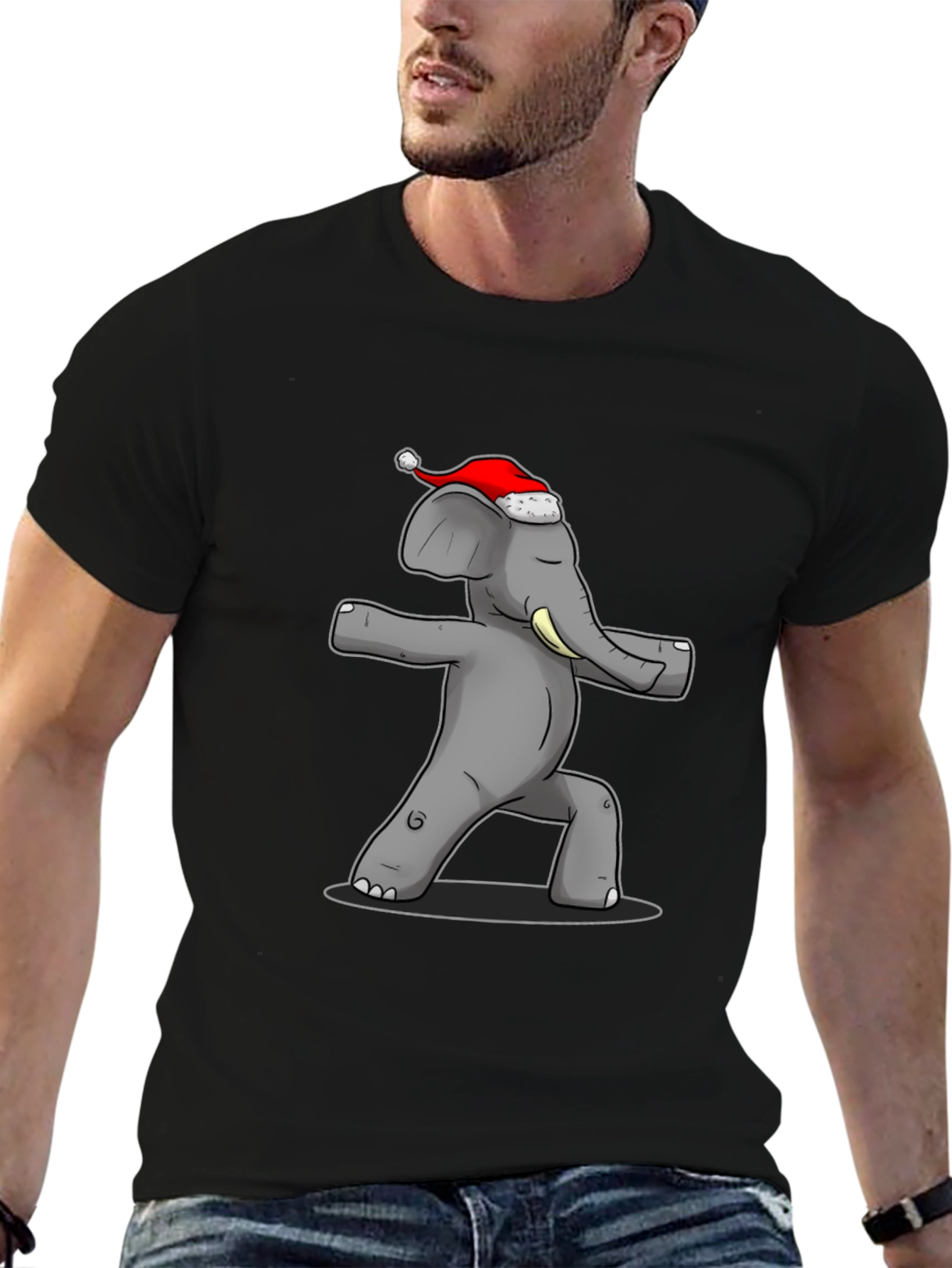 Yoga Elephant Santa Hat T-Shirt
