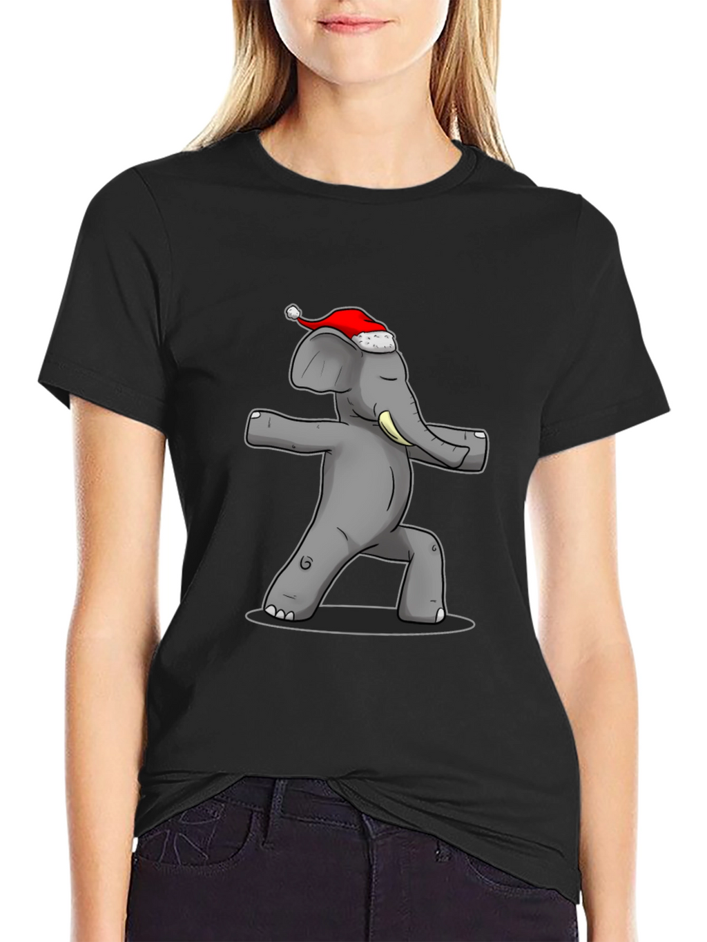 Yoga Elephant Santa Hat T-Shirt