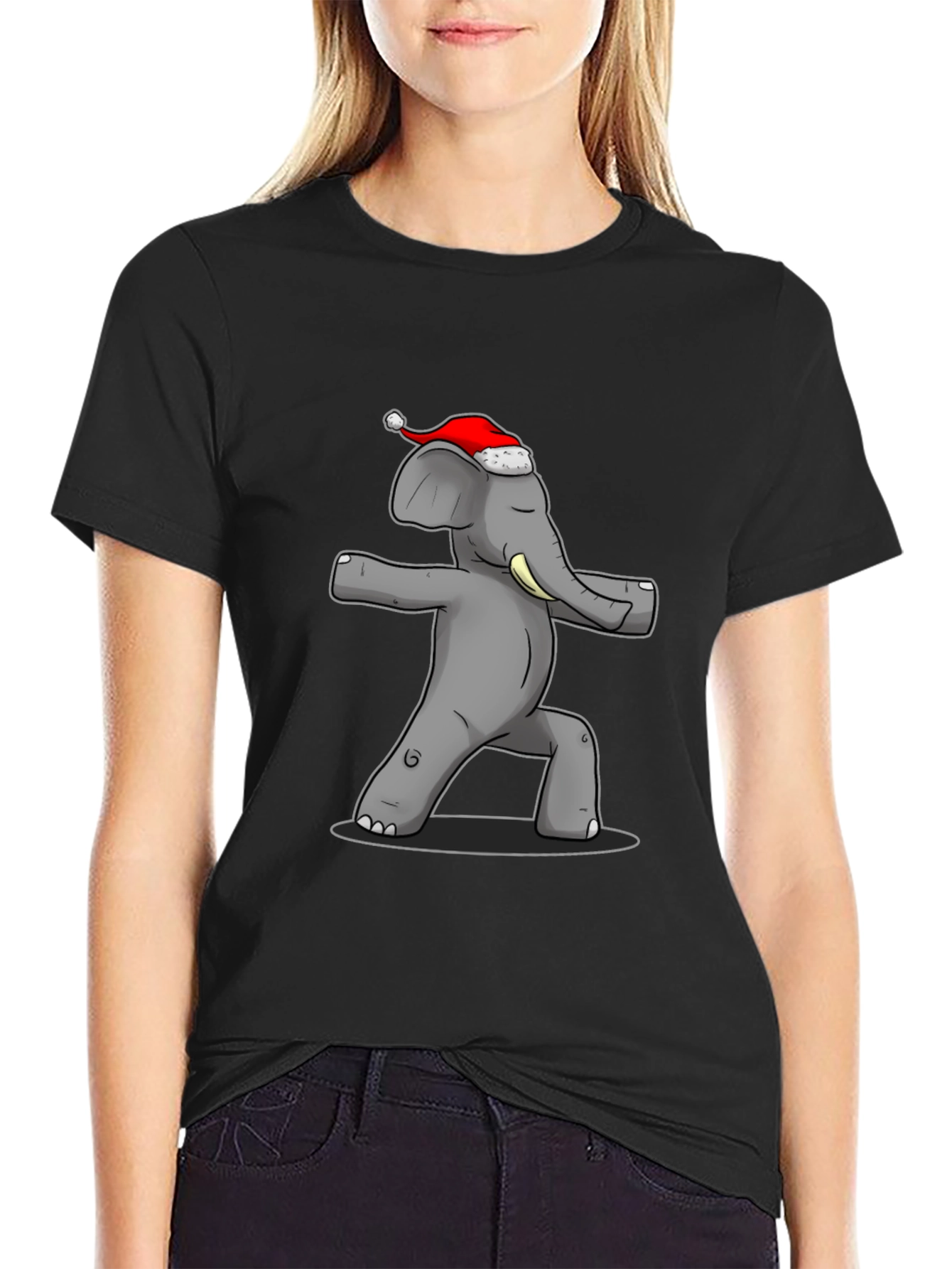 Yoga Elephant Santa Hat T-Shirt