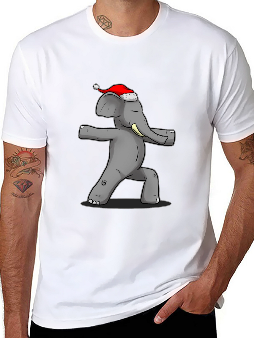 Yoga Elephant Santa Hat T-Shirt