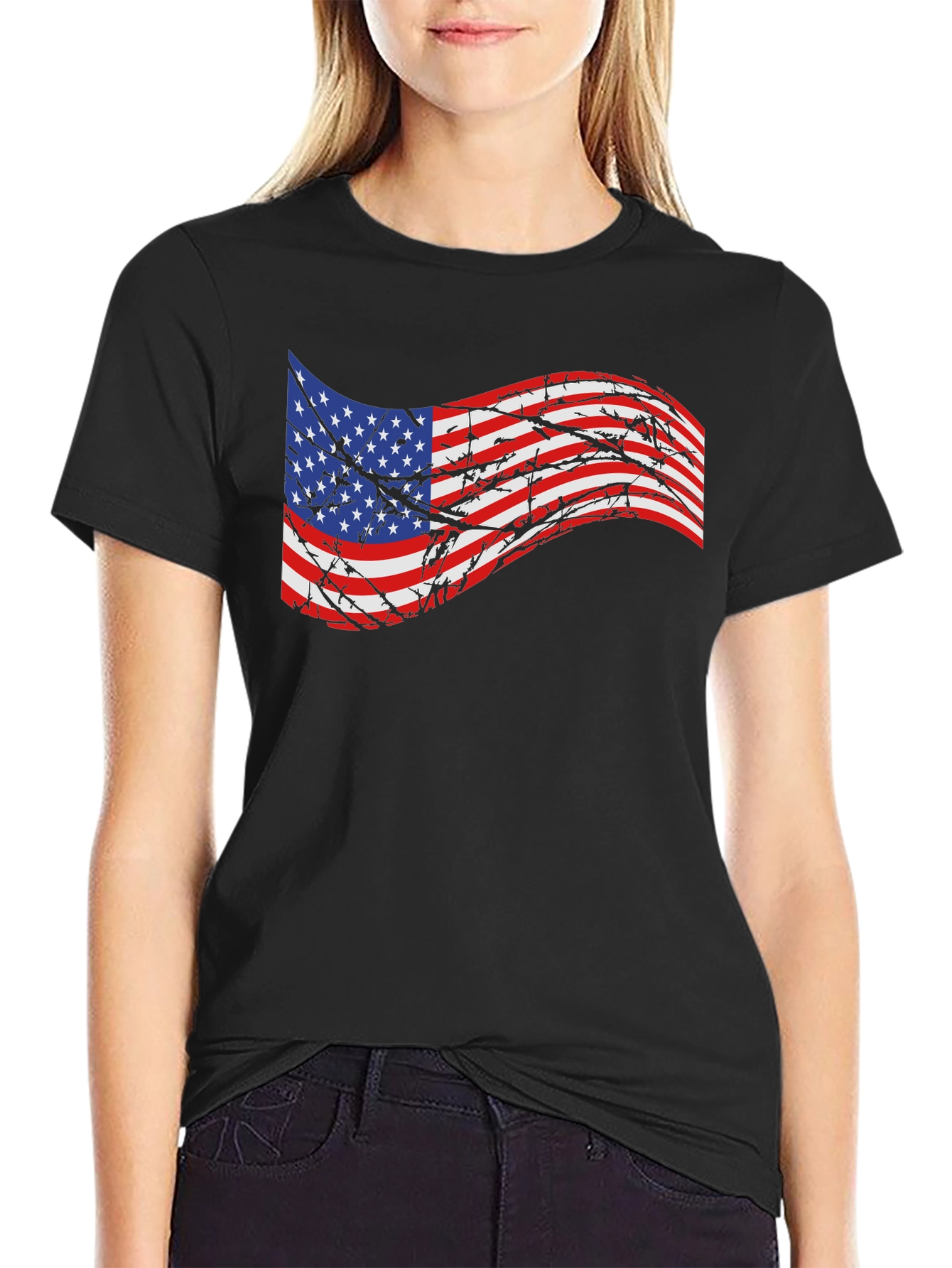 American Flag Barbed Wire Graphic T-Shirt