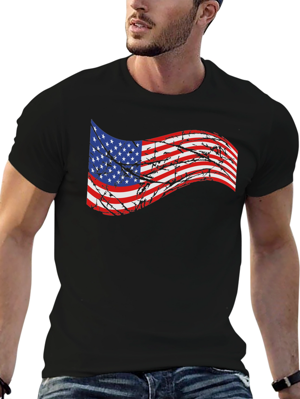 American Flag Barbed Wire Graphic T-Shirt