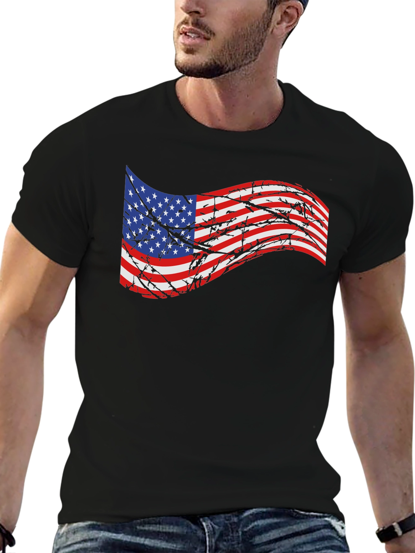 American Flag Barbed Wire Graphic T-Shirt