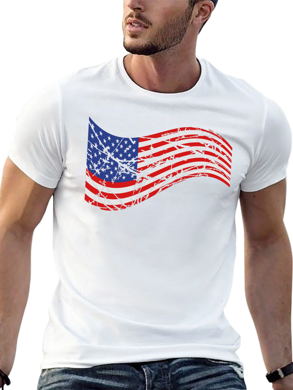 American Flag Barbed Wire Graphic T-Shirt