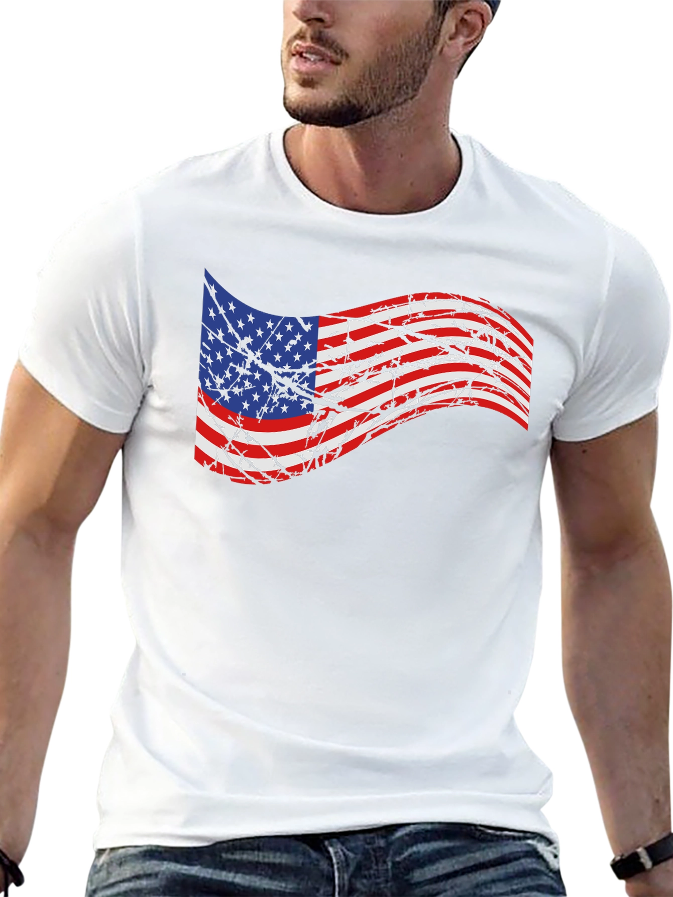 American Flag Barbed Wire Graphic T-Shirt
