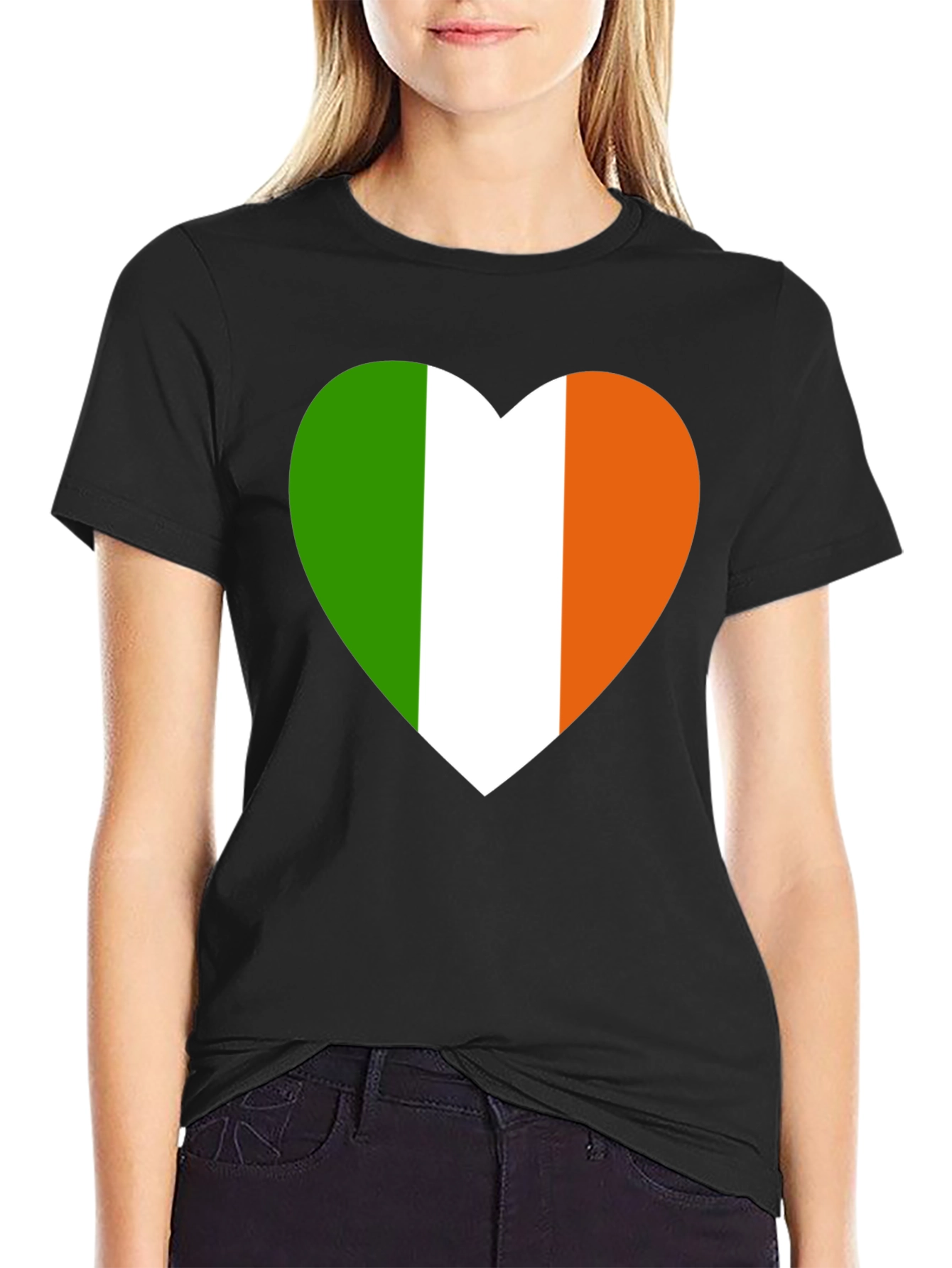 Irish Flag Heart Graphic Black T-Shirt