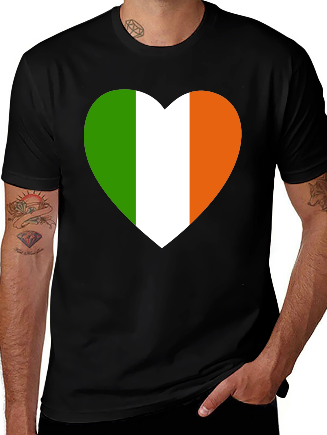 Irish Flag Heart Graphic Black T-Shirt