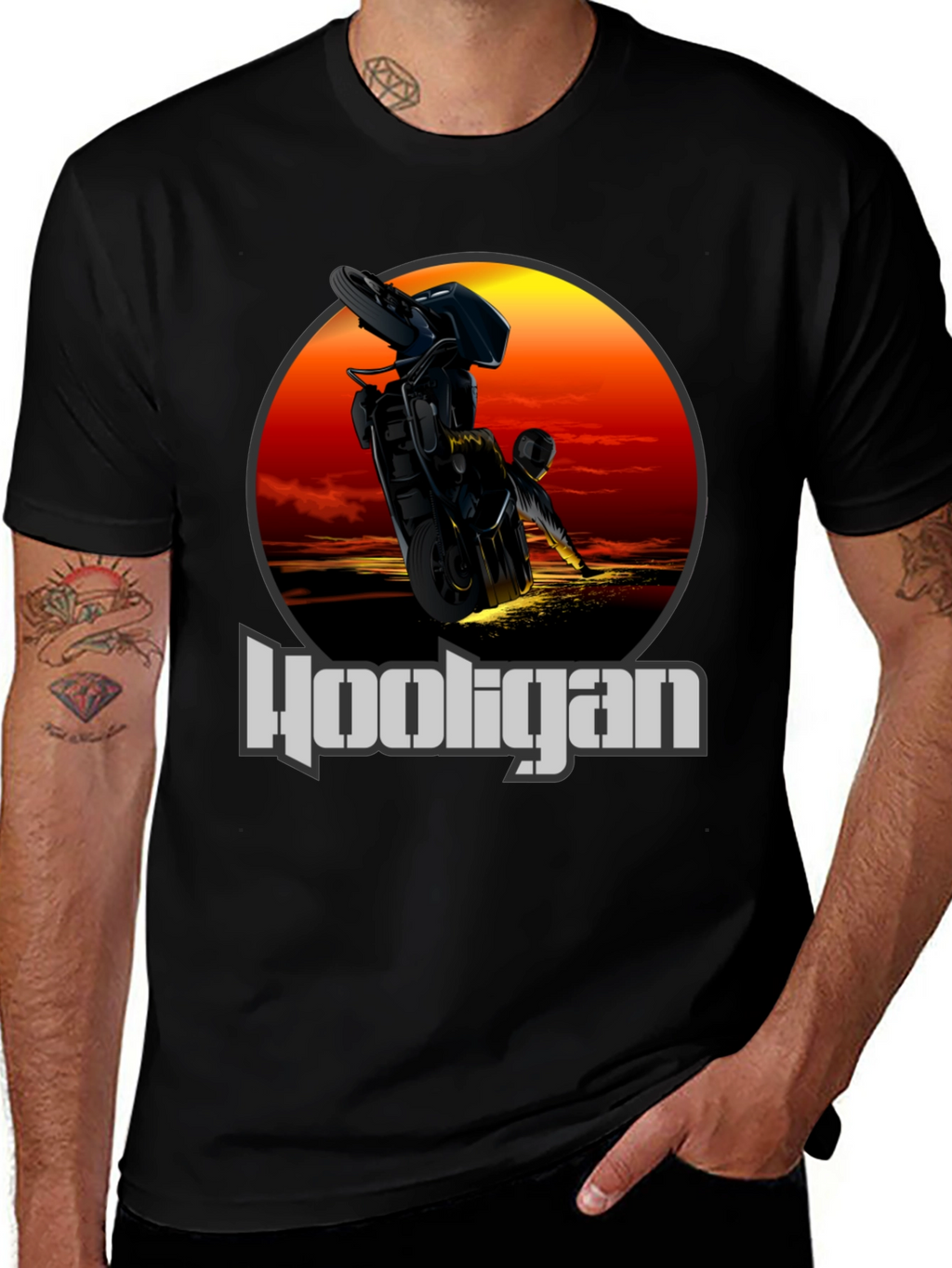Hooligan Motorcycle T-Shirt - Stunt Rider Design