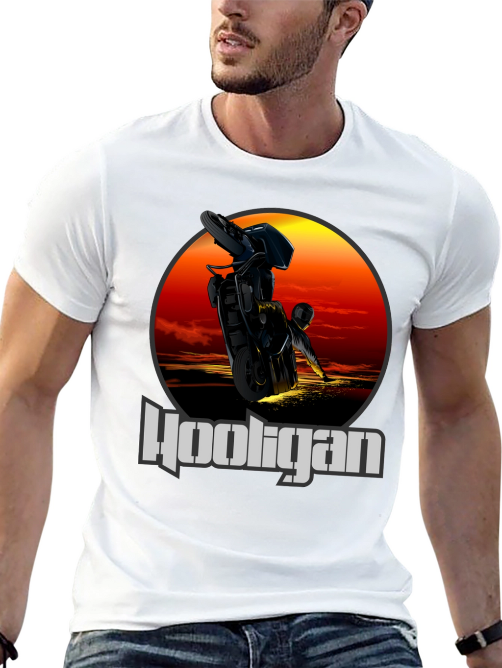 Hooligan Motorcycle T-Shirt - Stunt Rider Design