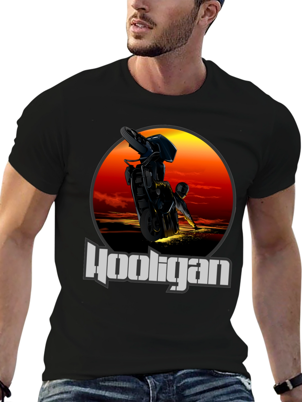 Hooligan Motorcycle T-Shirt - Stunt Rider Design