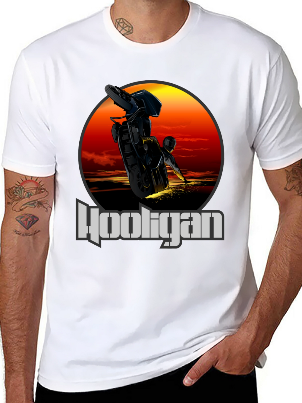 Hooligan Motorcycle T-Shirt - Stunt Rider Design