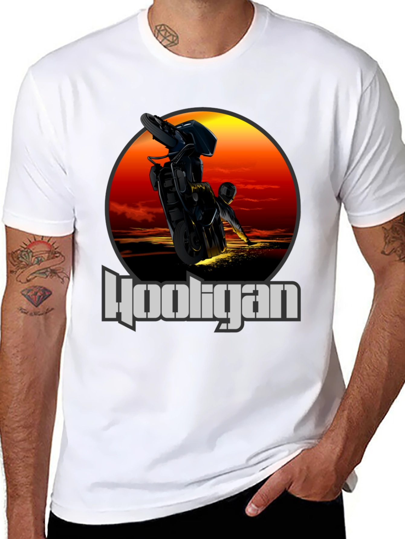 Hooligan Motorcycle T-Shirt - Stunt Rider Design