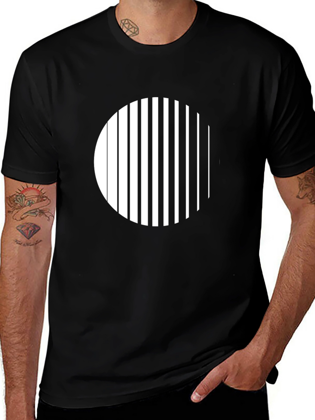 Modern Striped Circle Graphic Black T-Shirt