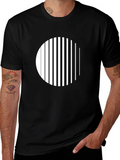 Modern Striped Circle Graphic Black T-Shirt