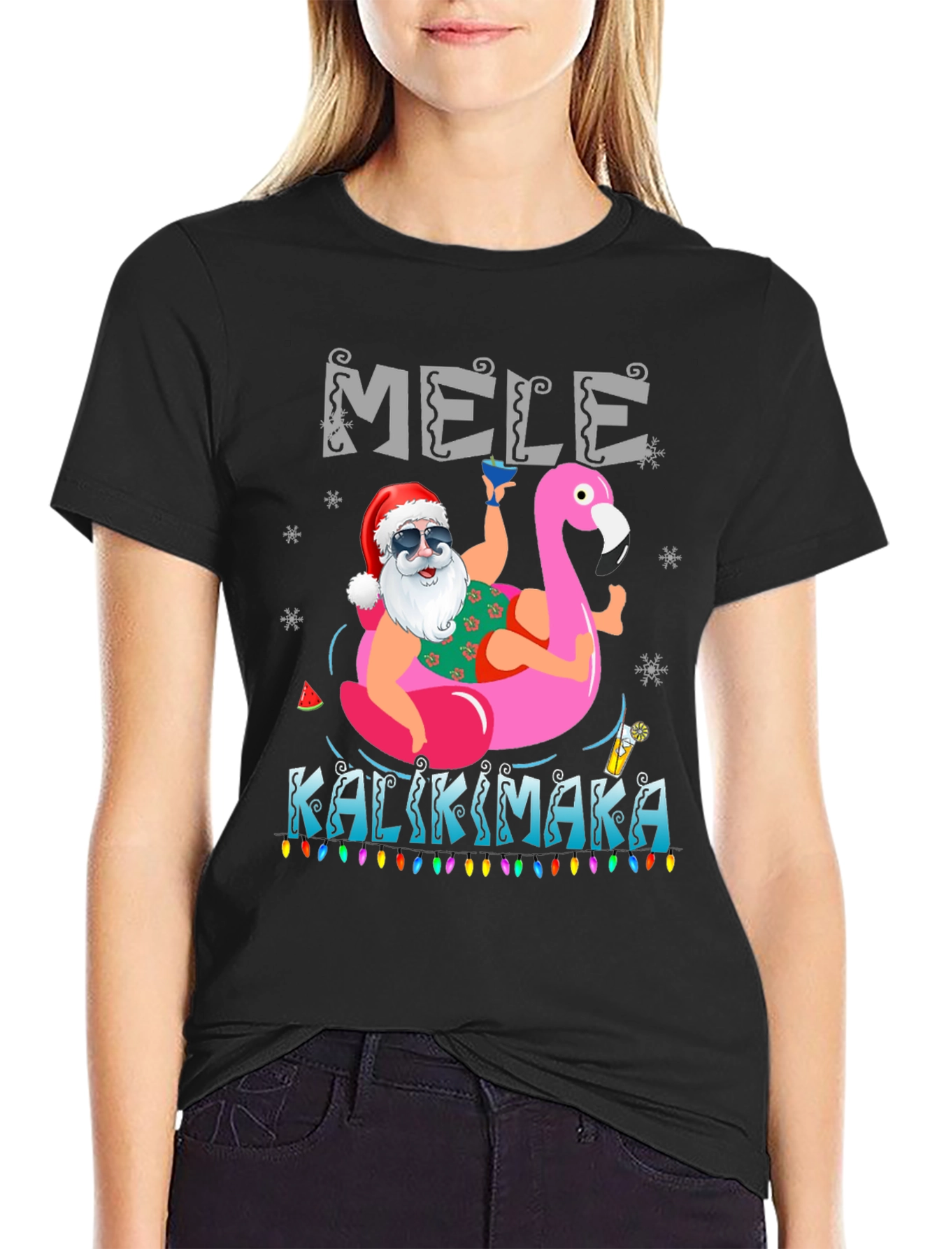 Mele Kalikimaka Santa Flamingo T-Shirt