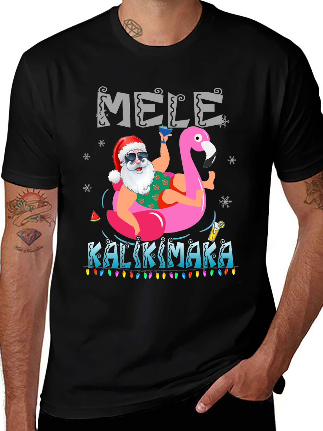 Mele Kalikimaka Santa Flamingo T-Shirt