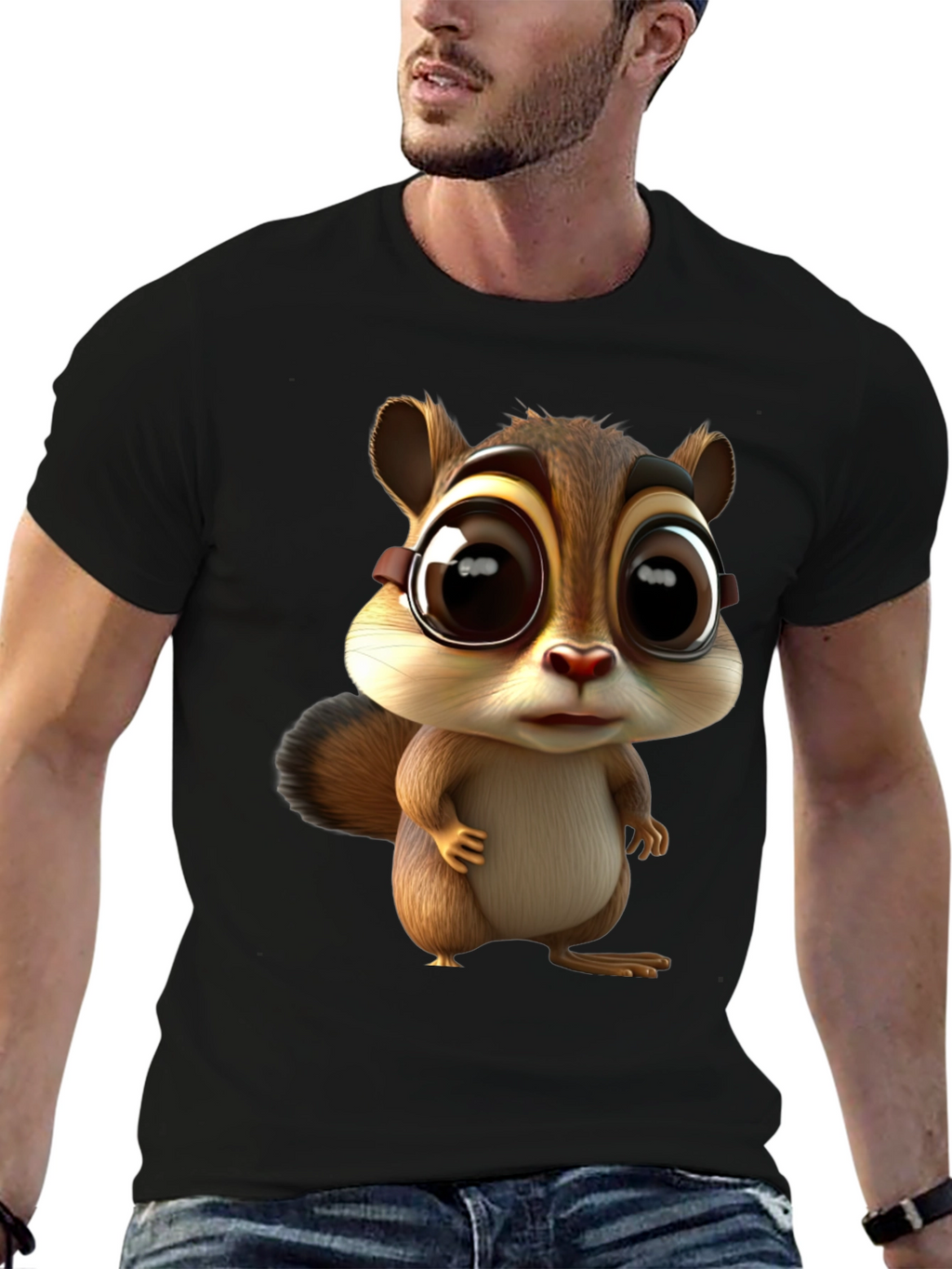 Cute Chipmunk Graphic Tee - Unisex Black T-Shirt