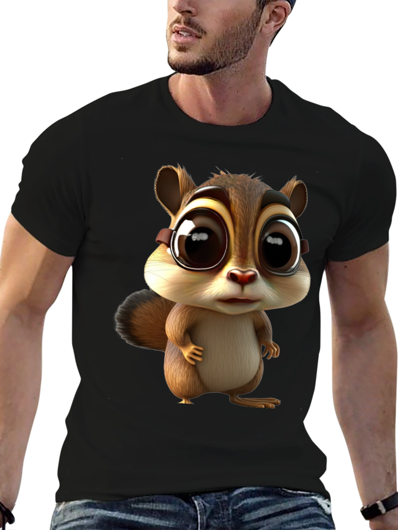 Cute Chipmunk Graphic Tee - Unisex Black T-Shirt