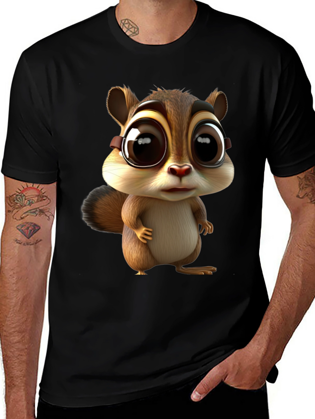 Cute Chipmunk Graphic Tee - Unisex Black T-Shirt