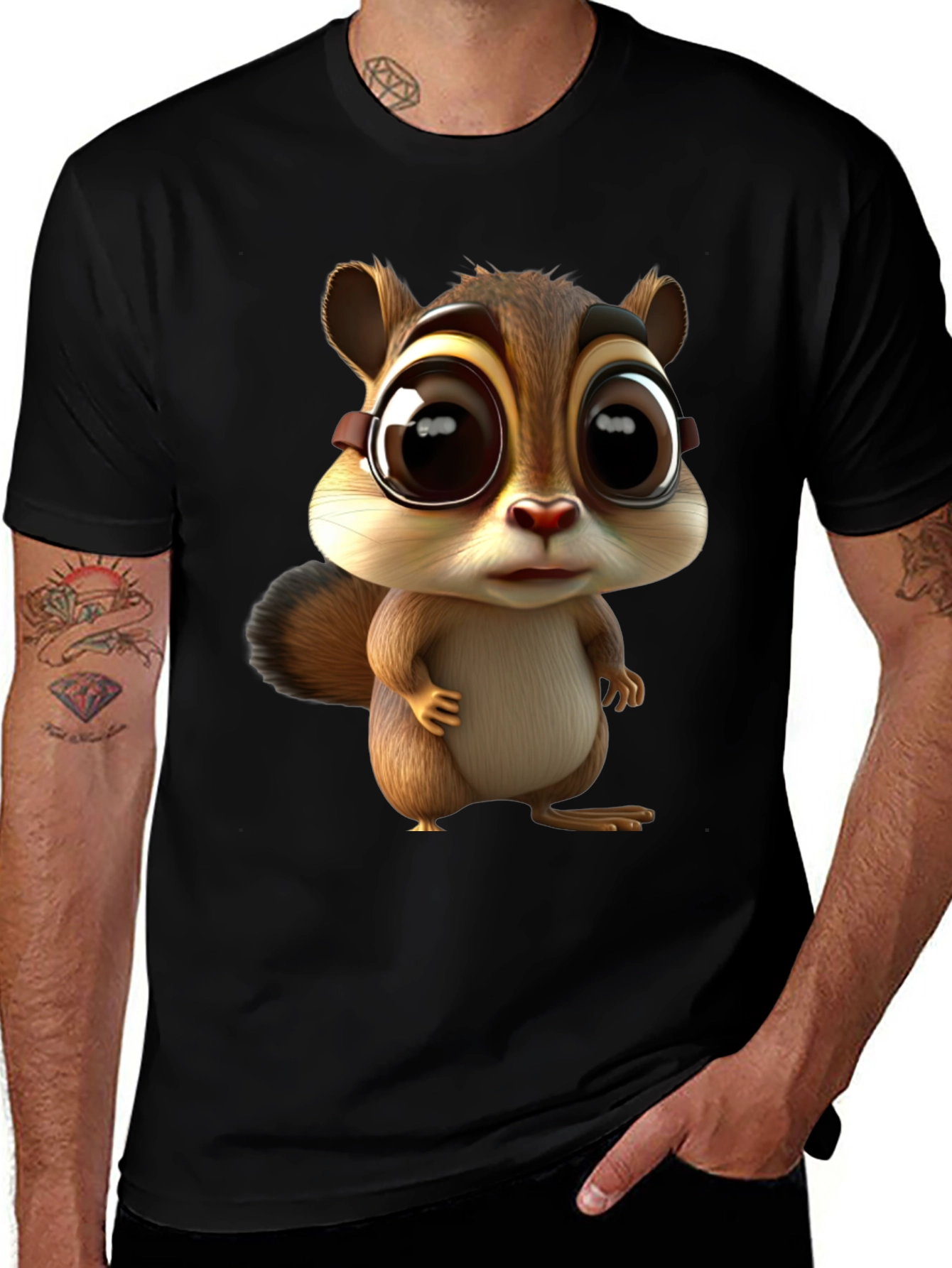 Cute Chipmunk Graphic Tee - Unisex Black T-Shirt