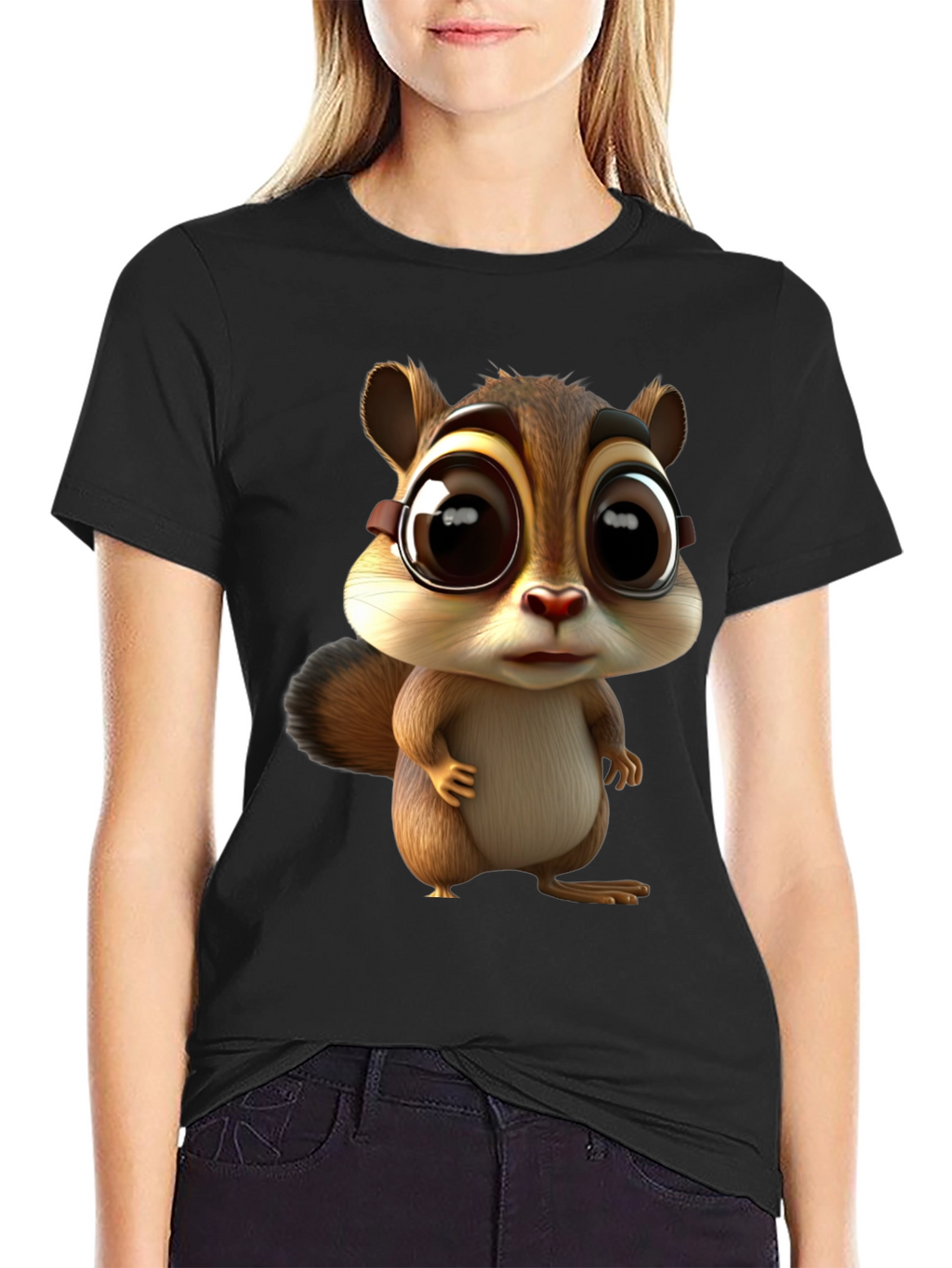 Cute Chipmunk Graphic Tee - Unisex Black T-Shirt