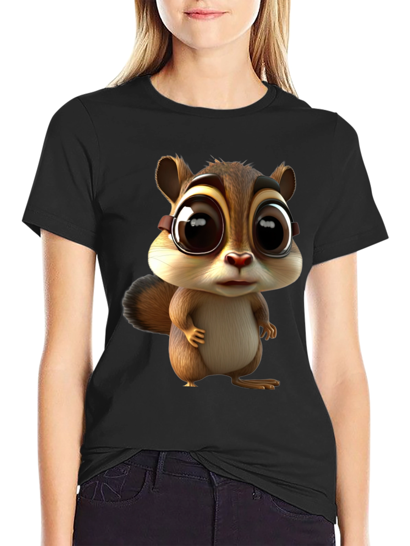 Cute Chipmunk Graphic Tee - Unisex Black T-Shirt