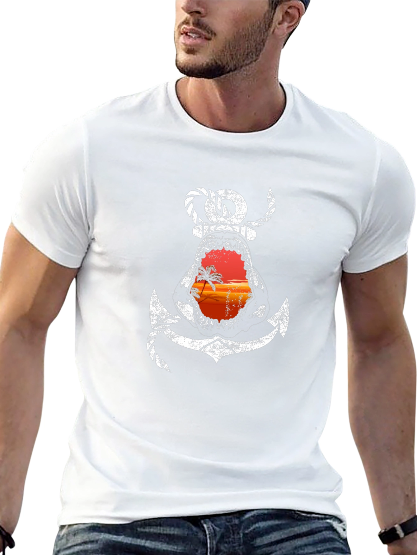 Shark Anchor Graphic Tee - Beach Sunset T-Shirt