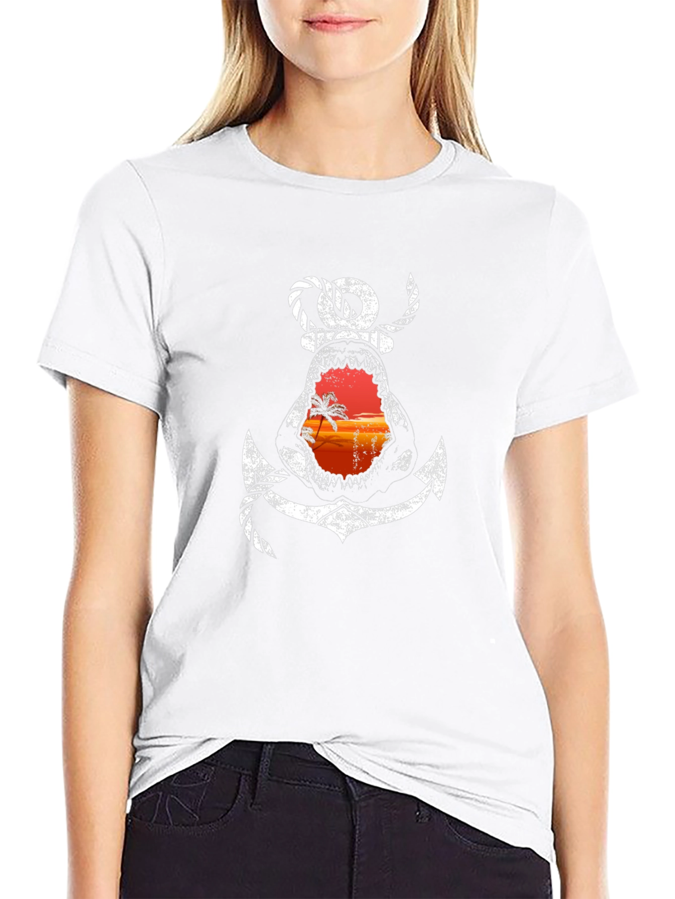 Shark Anchor Graphic Tee - Beach Sunset T-Shirt